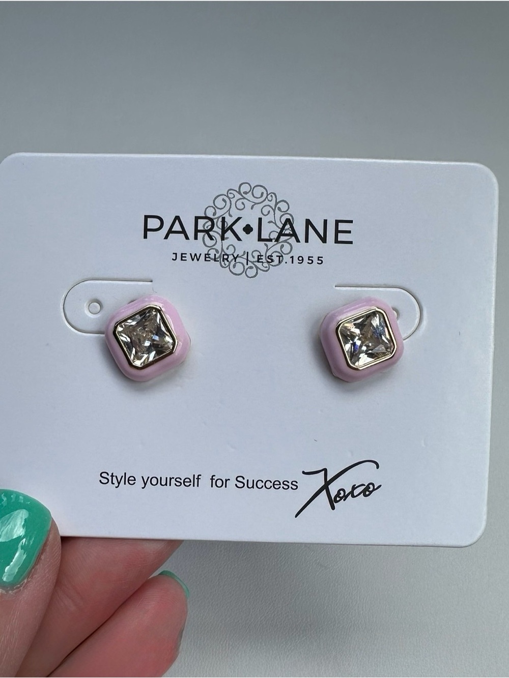 Park Lane Pink Enamel Square Crystal Studs- NIB